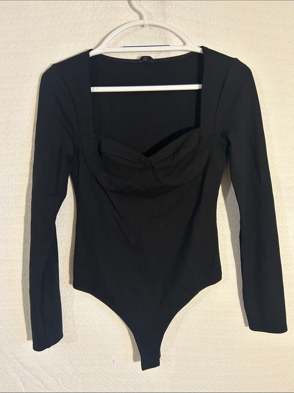 NBD Black Long-Sleeve Square-Neck Bodysuit